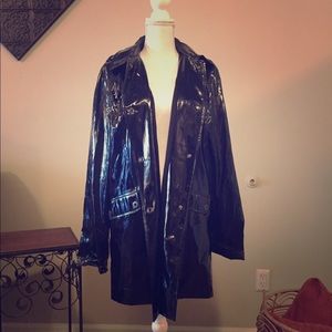 Calvin Klein black raincoat size large wet look